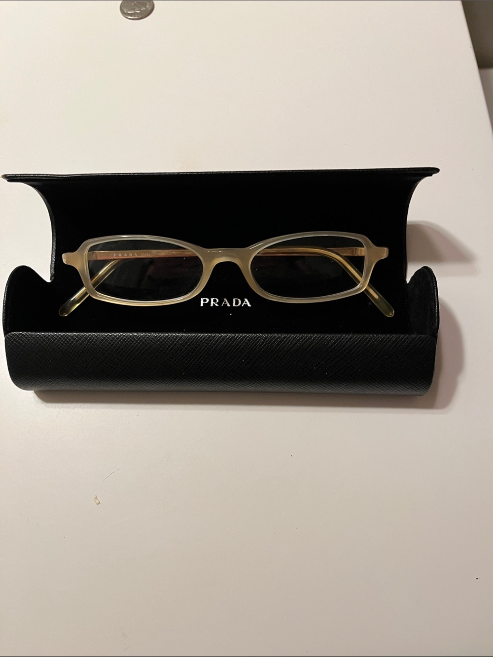 Prada Slim Rectangular Translucent Beige/Tan Eyeglasses reading glass frames